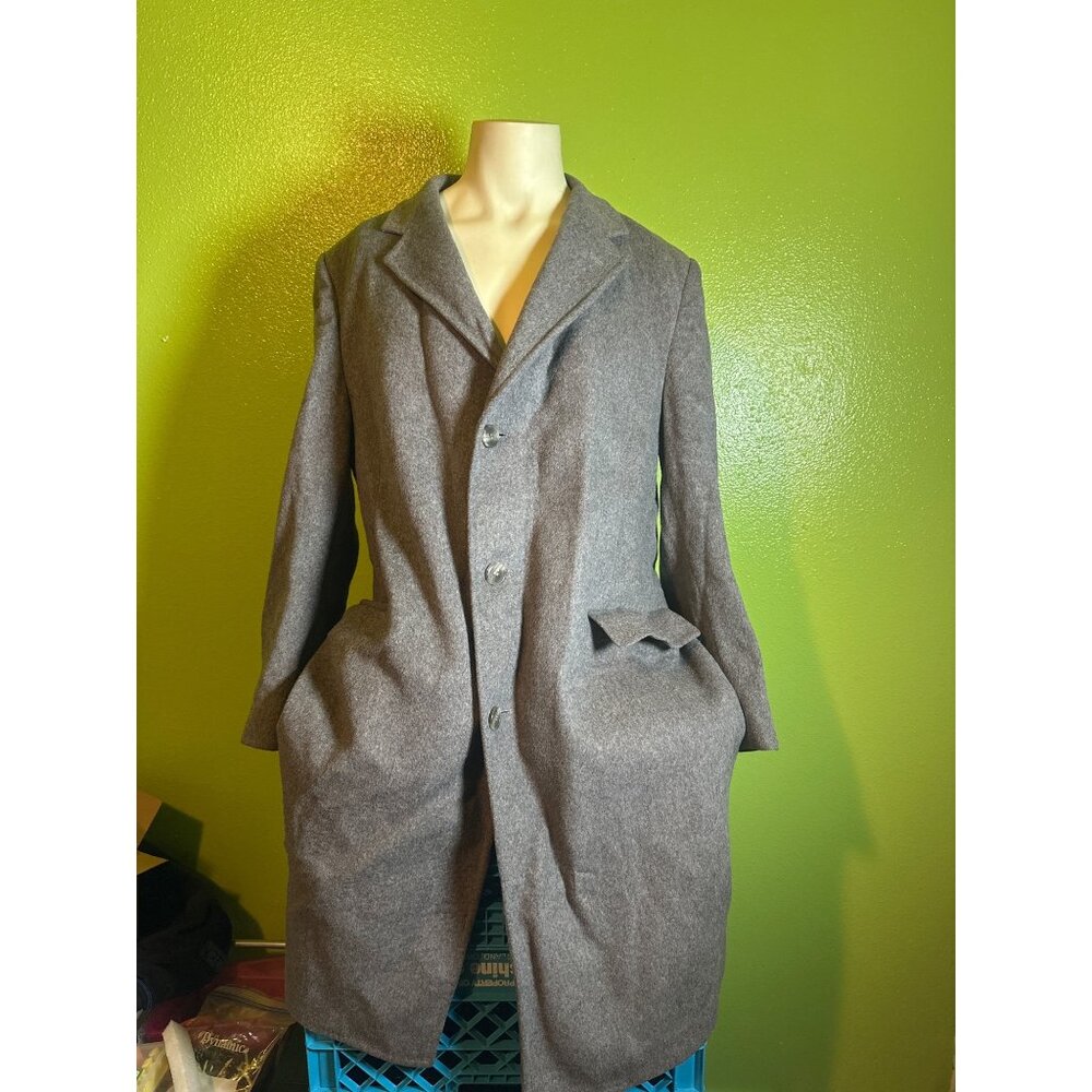 Vintage Lyttons Gray Wool Blend Tailored Overcoat With Back Vent & Button Front